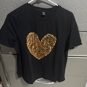 SHEIN Black Tee with Gold Sequin Heart